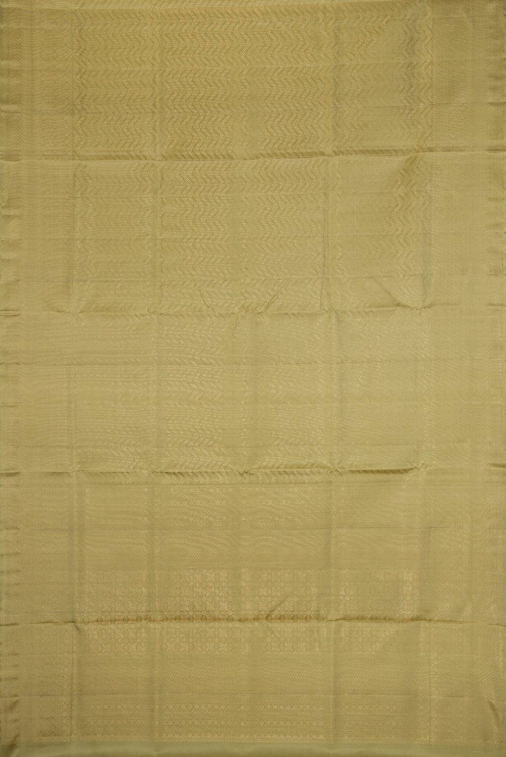 Flat view of Sage Green Soft Silk Saree with Zari Brocade on the body and Fancy Border. 