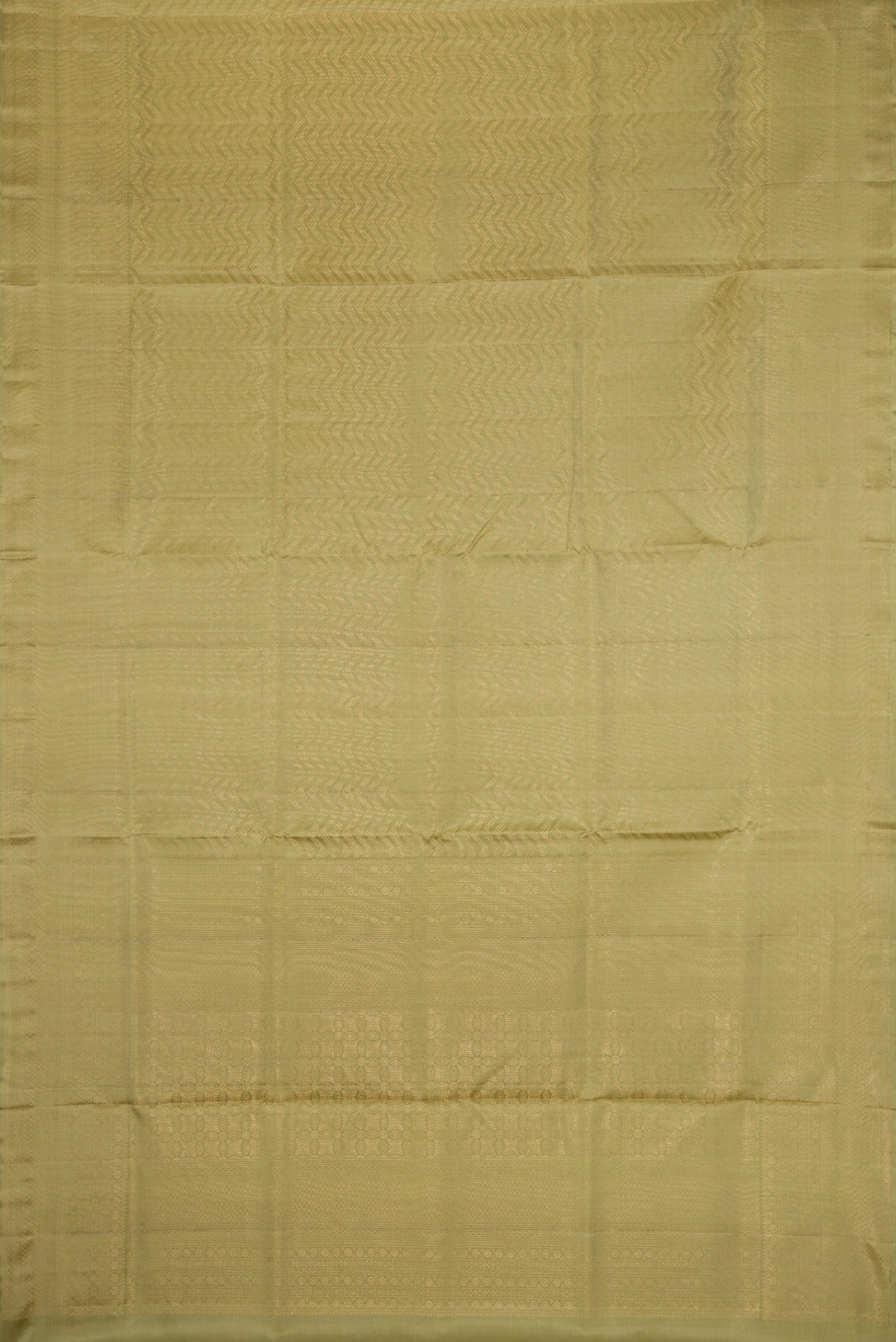 Flat view of Sage Green Soft Silk Saree with Zari Brocade on the body and Fancy Border. 