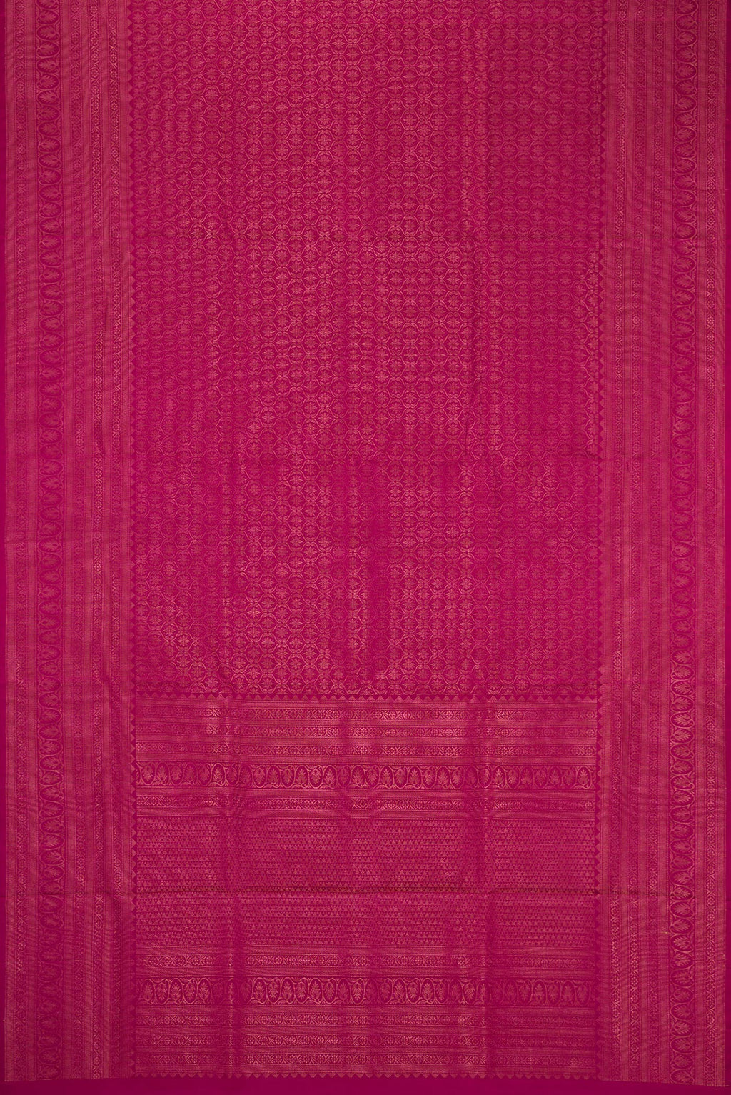 Flat view of Magenta Soft Silk Saree with Zari Brocade on the body and Fancy Border. 