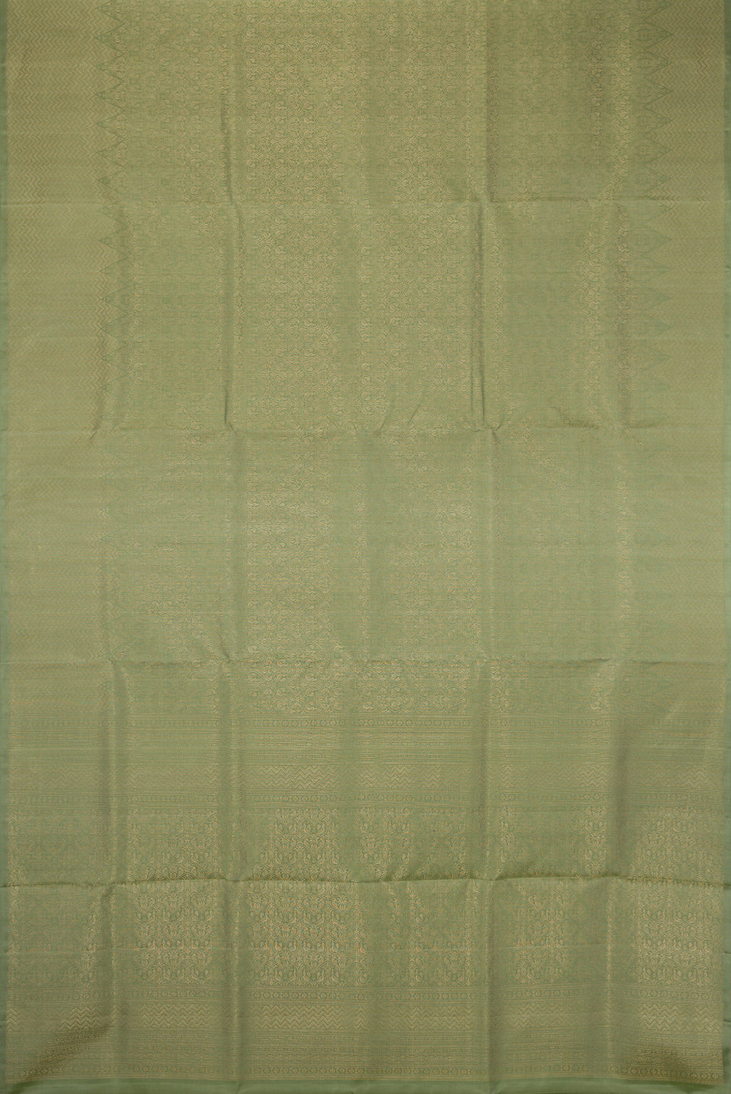 Flat view of Sage Green Soft Silk Saree with Zari Brocade on the body and Fancy Border. 