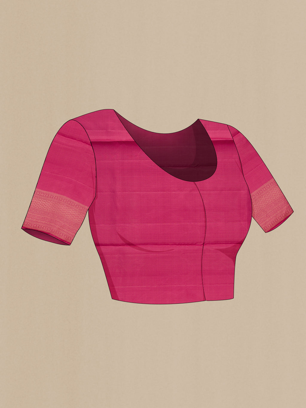 Close up image of the blouse of Dark Pink Soft Silk Saree with Zari Brocade on the body and Fancy Border. 