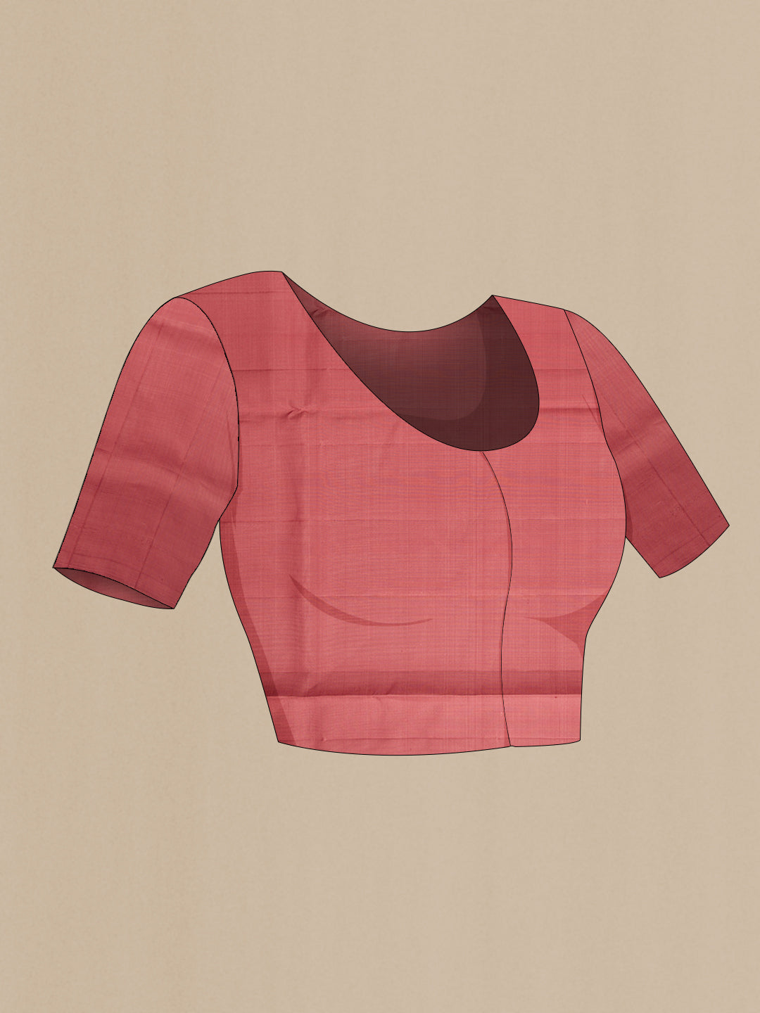 Close up image of the blouse of Rose Gold Soft Silk Saree with Zari Brocade on the body and Fancy Border. 