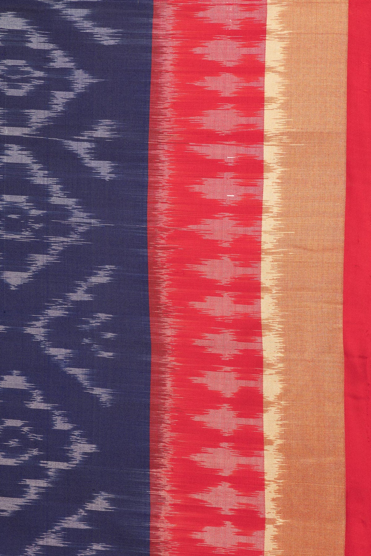Border image of Pure Silk Navy Blue Dual Tone Soft Saree with Ikat Print on the body and Ikat Border. 