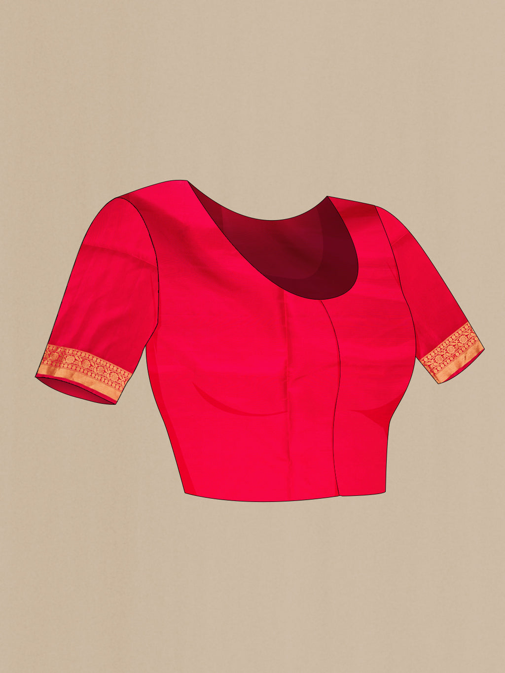 Close up image of the blouse of Sandal Soft Silk Saree with Checked design on the body and Ikat Border. 