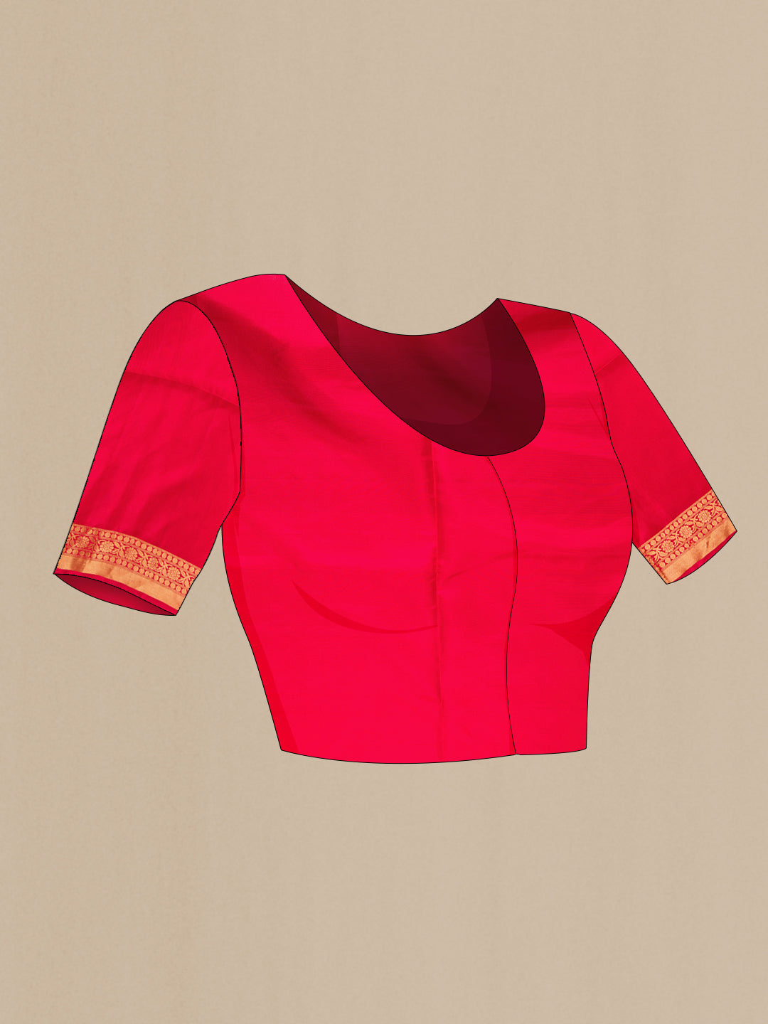 Close up image of the blouse of Sandal Soft Silk Saree with Checked design on the body and Ikat Border. 