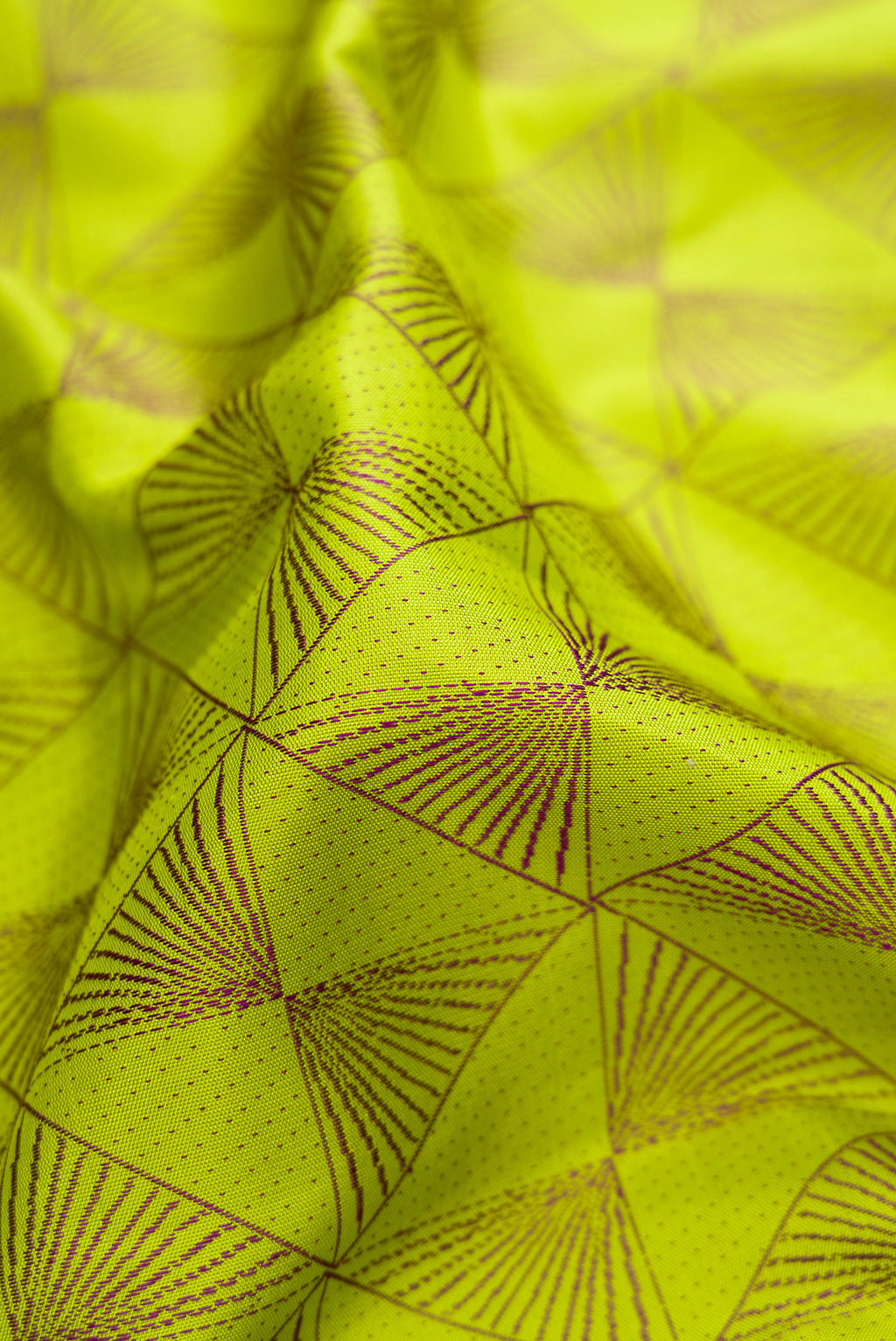 Close up of Parrot Green Kanjivaram Silk Saree with Jacquard design on the body and Fancy Border.  displaying folds