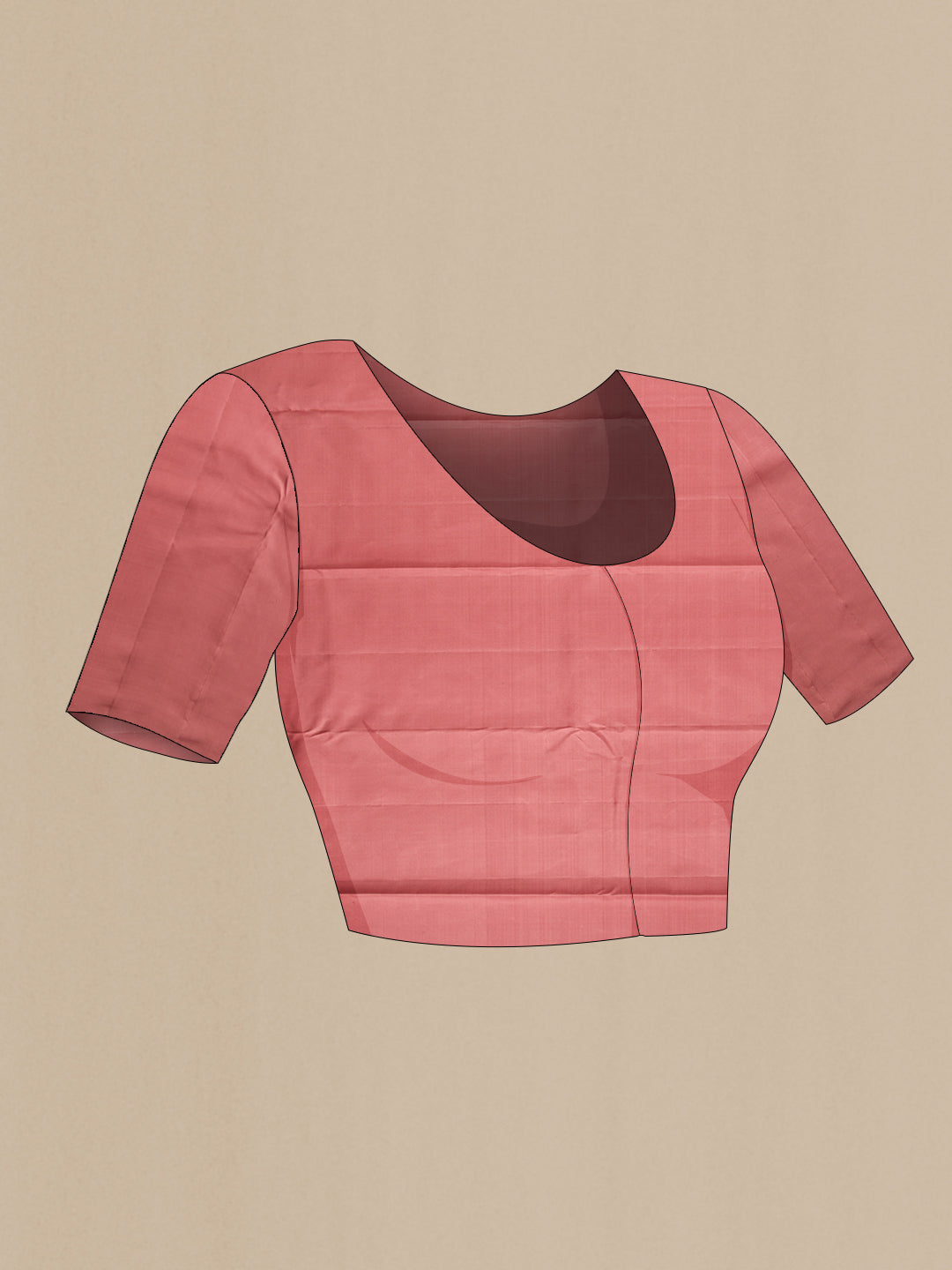 Close up image of the blouse of Peach Kanjivaram Silk Saree with Jacquard design on the body and Fancy Border. 