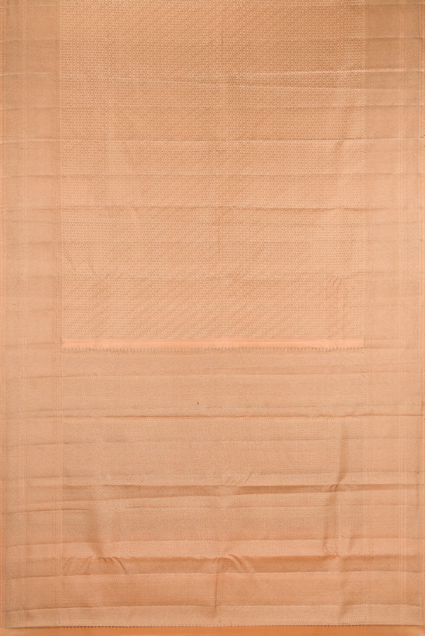 Flat view of Peach Kanjivaram Silk Saree with Zari Brocade on the body and Zari Border. 
