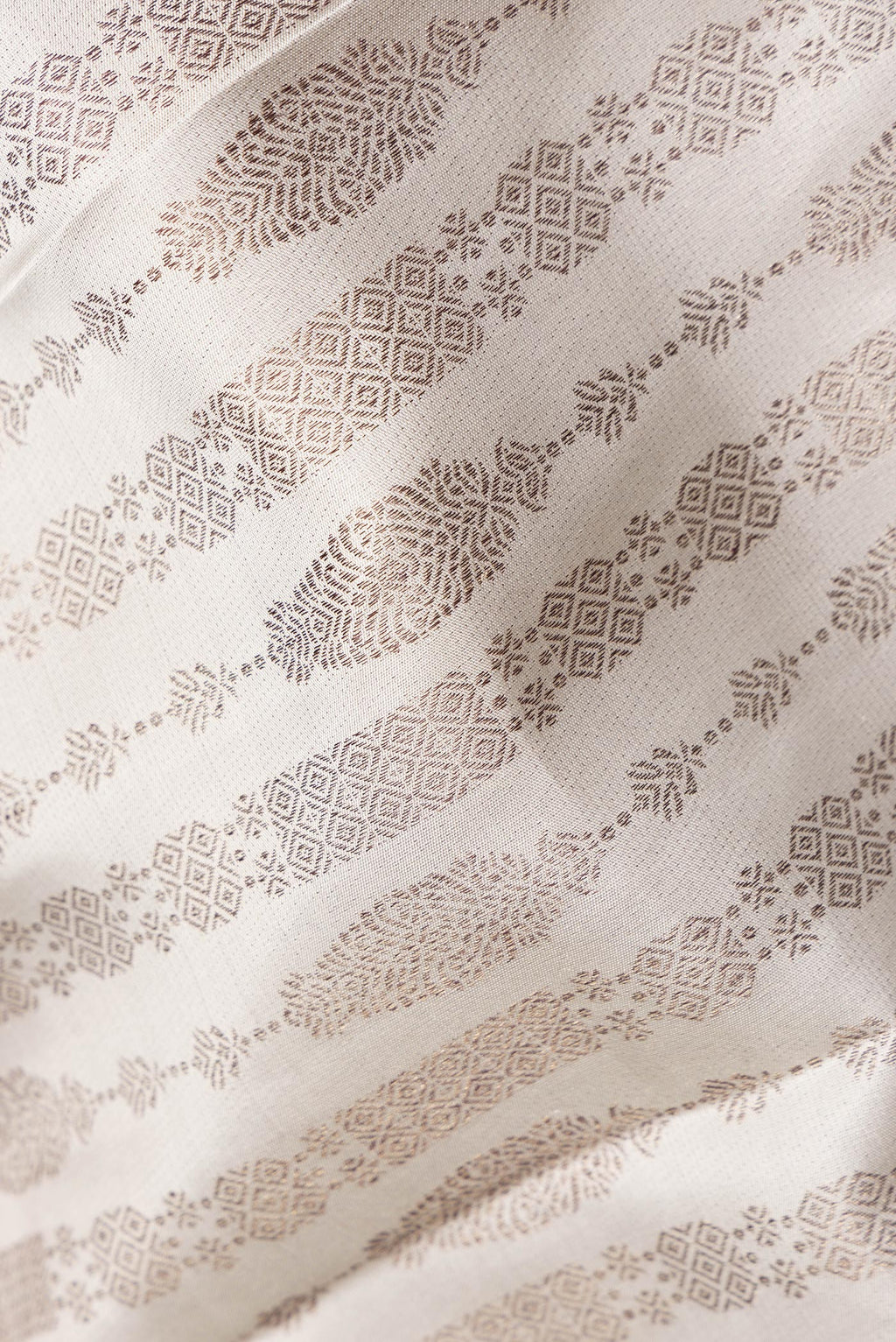 Close up of Pure Silk Grey Dual Tone Kanjivaram Saree with Zari Brocade on the body and Fancy Border.  displaying folds