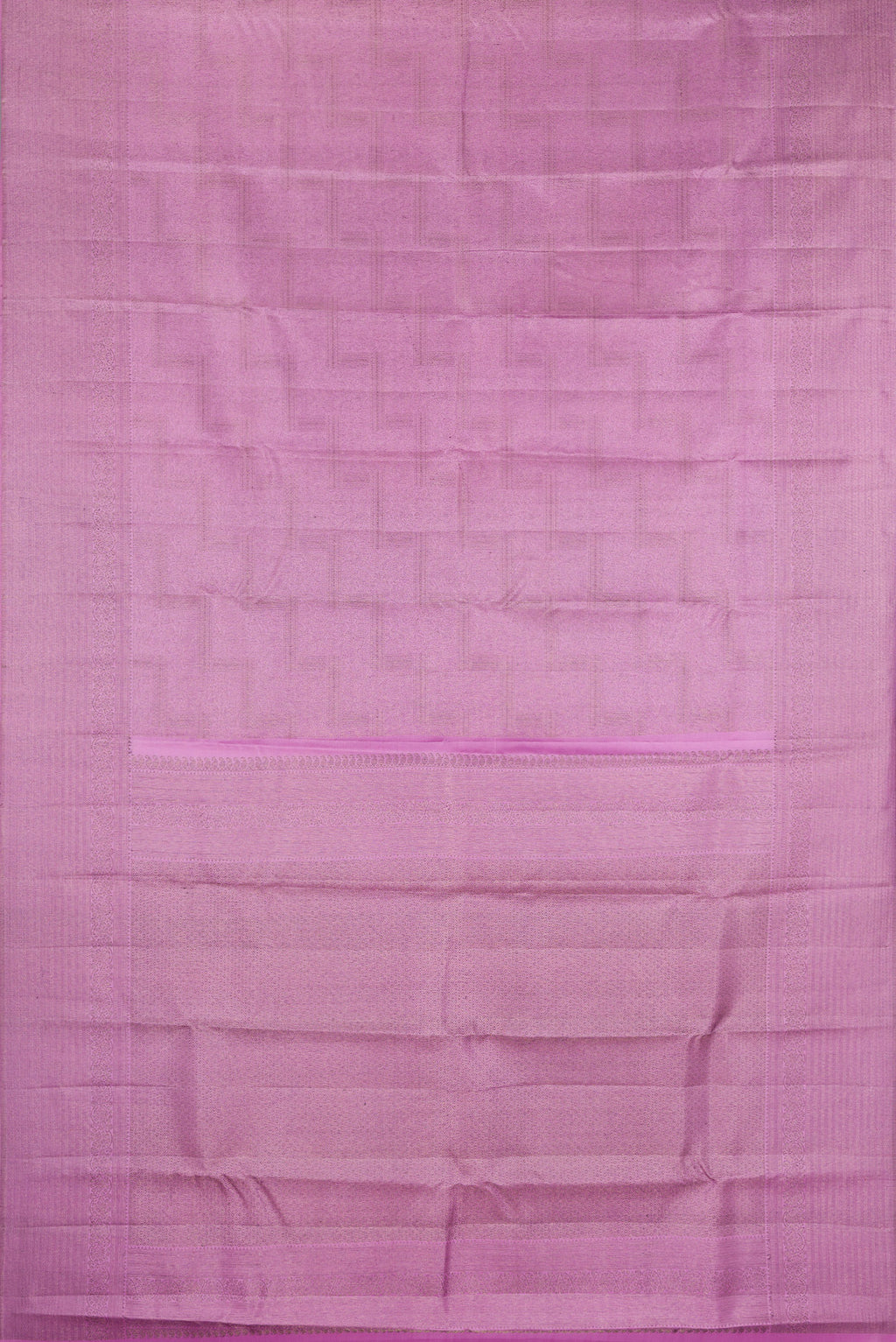 Flat view of Lavender Kanjivaram Silk Saree with Zari Brocade on the body and Fancy Border. 