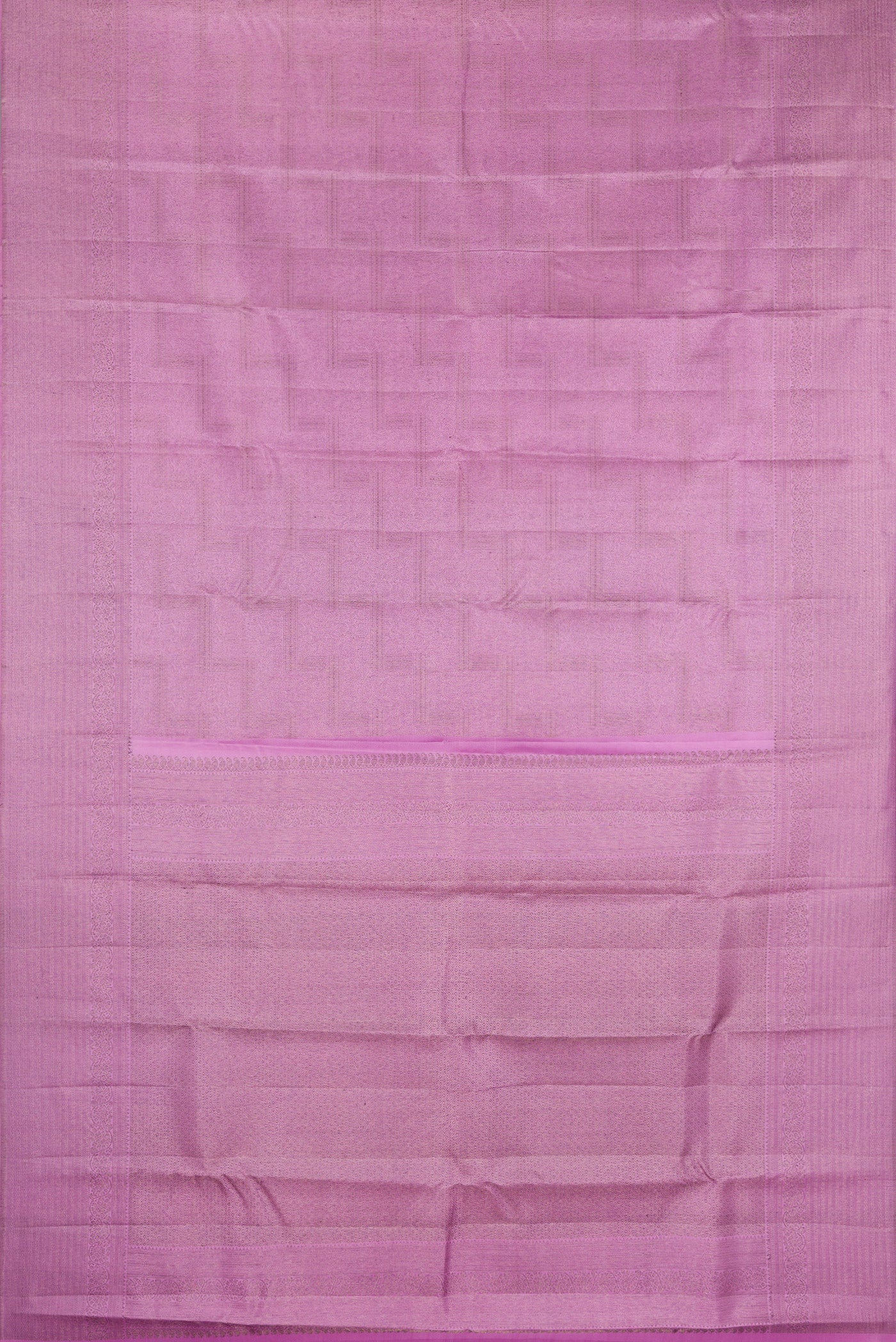 Flat view of Lavender Kanjivaram Silk Saree with Zari Brocade on the body and Fancy Border. 