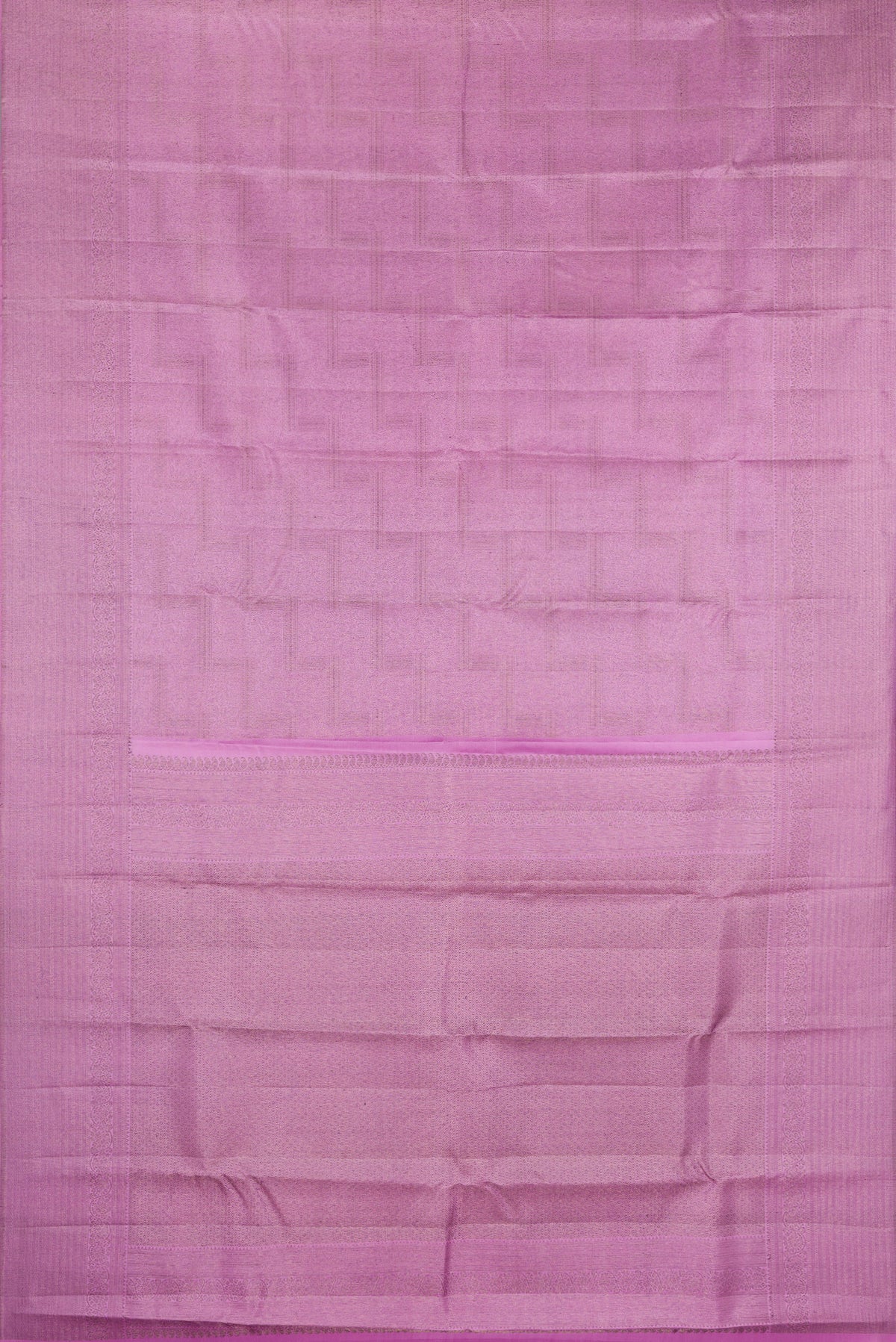 Flat view of Lavender Kanjivaram Silk Saree with Zari Brocade on the body and Fancy Border. 