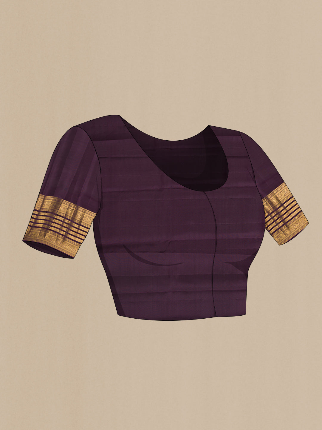 Close up image of the blouse of Pure Silk Magenta Kanjivaram Saree with Stripes on the body and Fancy Border. 