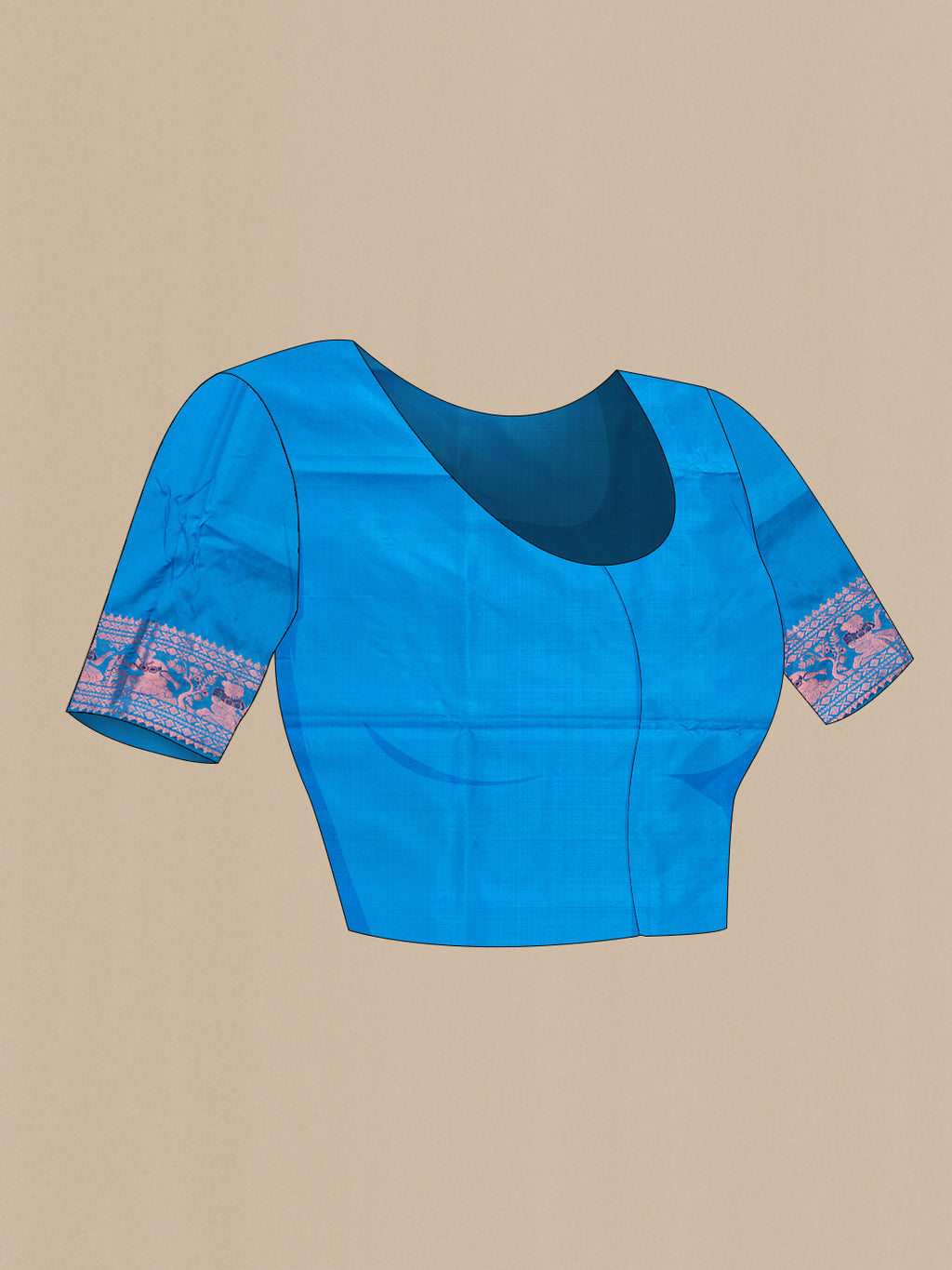 Close up image of the blouse of Sky Blue Dual Tone Baluchari Silk Saree with Zari And Thread Butta on the body and Fancy Border. 