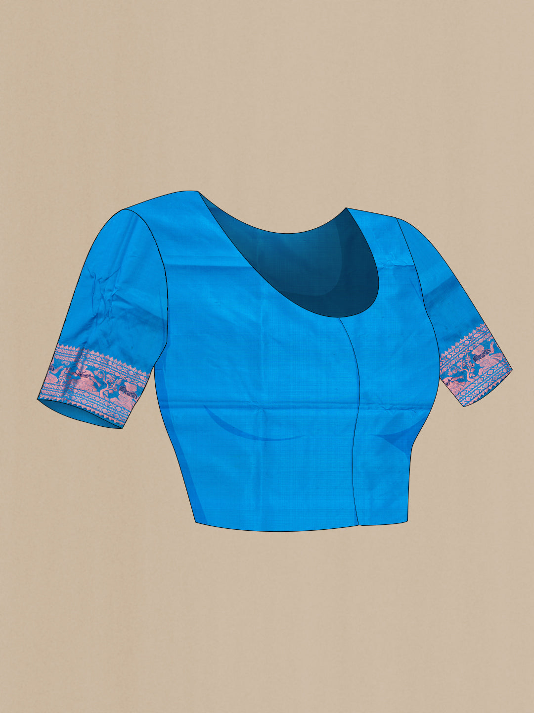Close up image of the blouse of Sky Blue Dual Tone Baluchari Silk Saree with Zari And Thread Butta on the body and Fancy Border. 