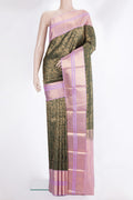 Pure Silk Bottle Green Kanjivaram Saree with Zari Brocade on the body and Zari Border.  displayed on a mannequin