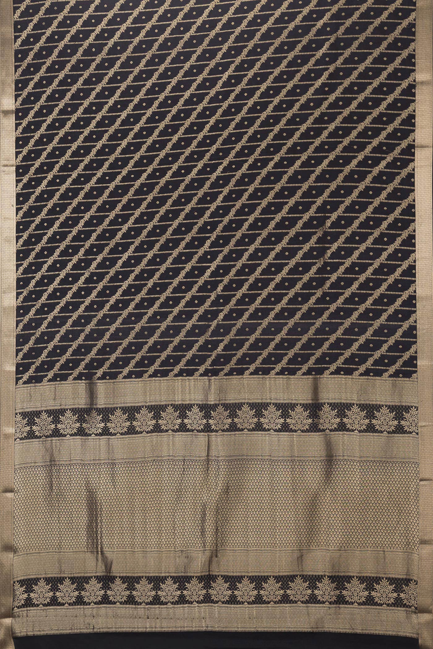 Flat view of Coffee Brown Dual Tone Crepe Saree with Zari Brocade on the body and Zari Border. 