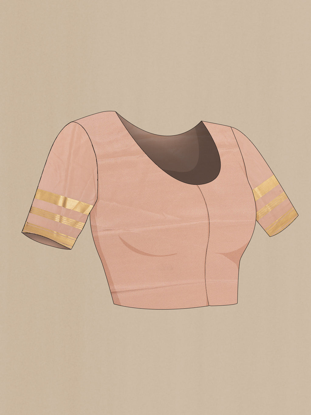 Close up image of the blouse of Off White Mysore Silk Saree with Printed design on the body and Fancy Border. 