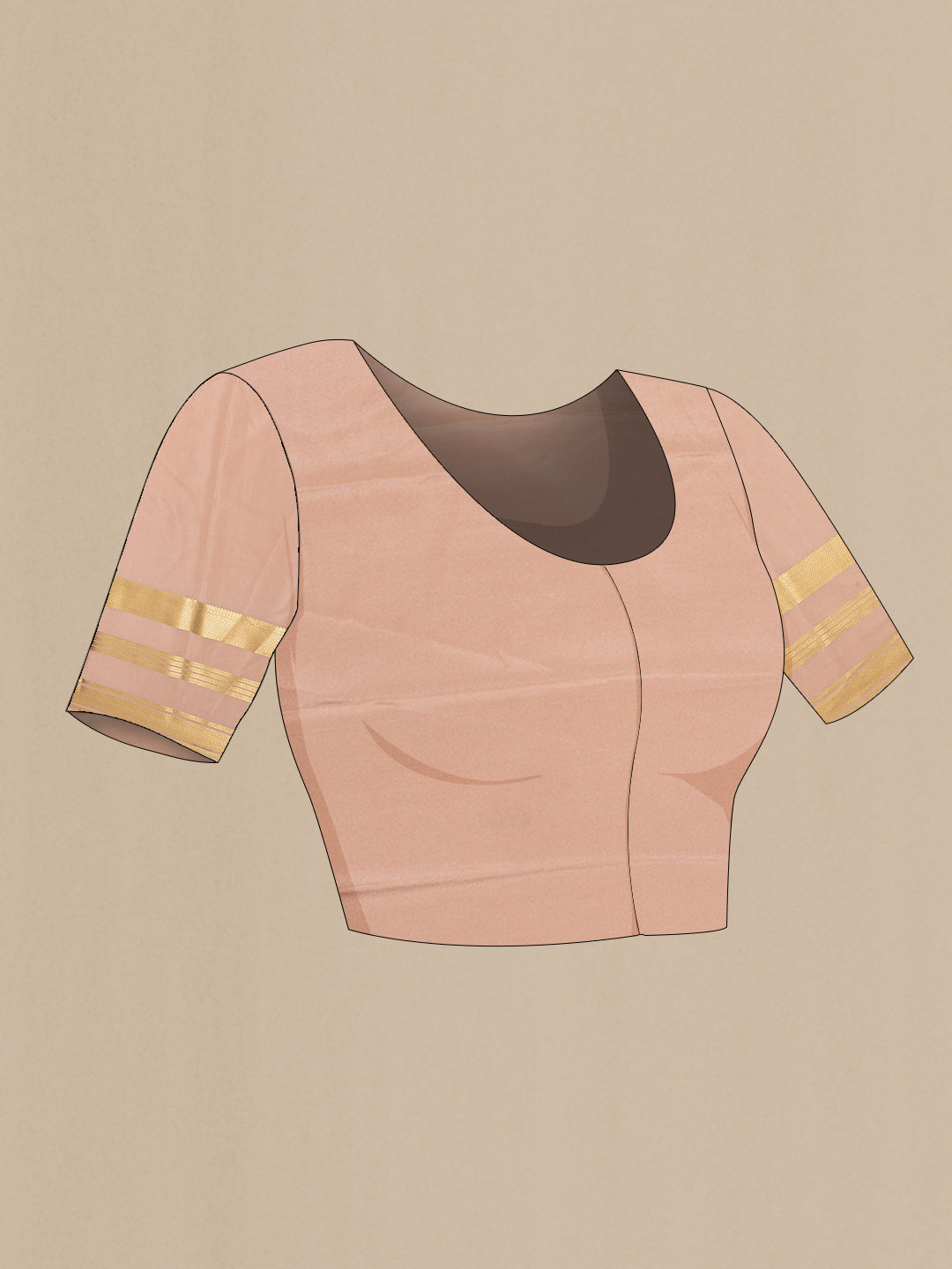 Close up image of the blouse of Off White Mysore Silk Saree with Printed design on the body and Fancy Border. 