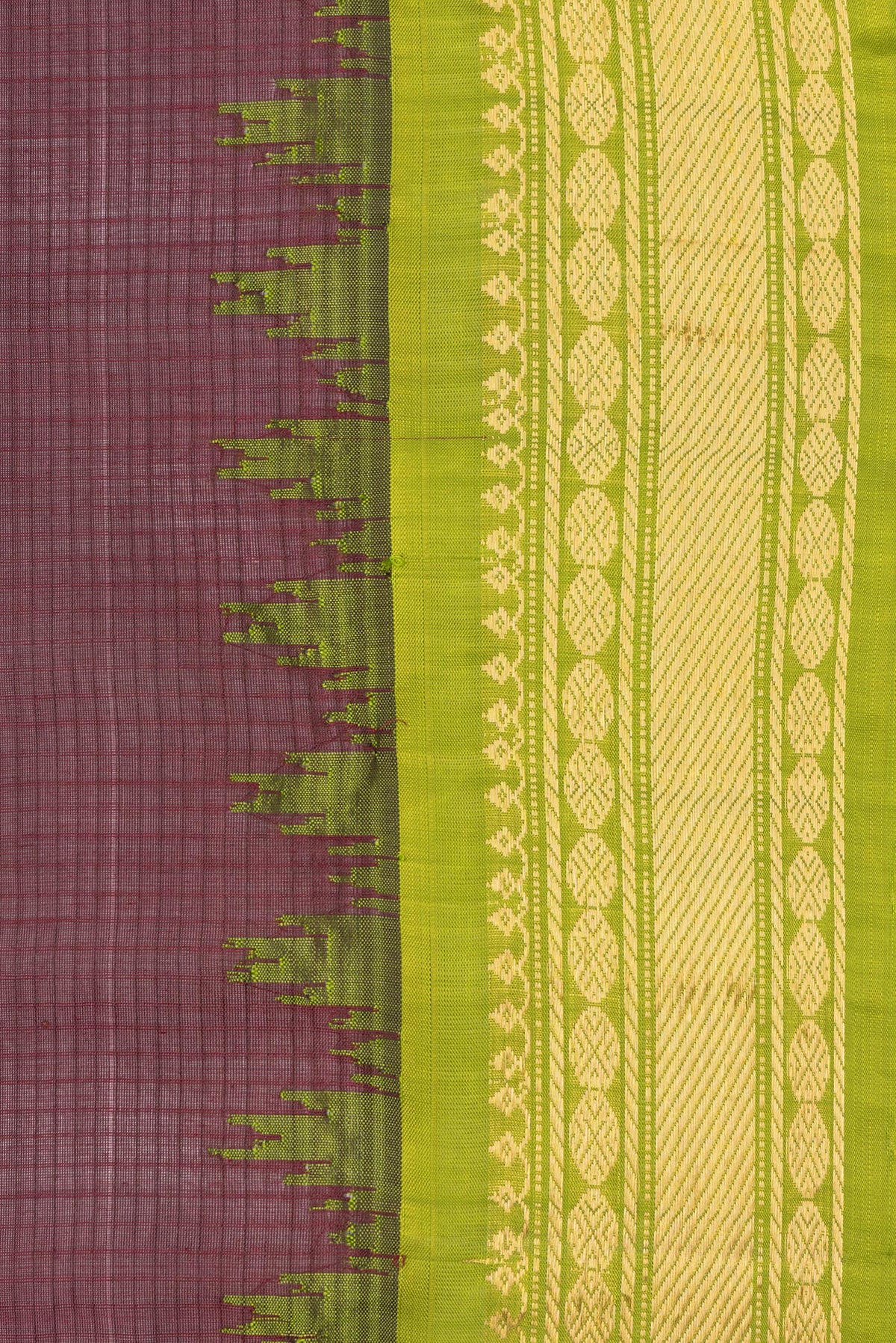 Border image of Pure Silk Maroon Dual Tone Gadwal Saree with Checked design on the body and Zari Border. 