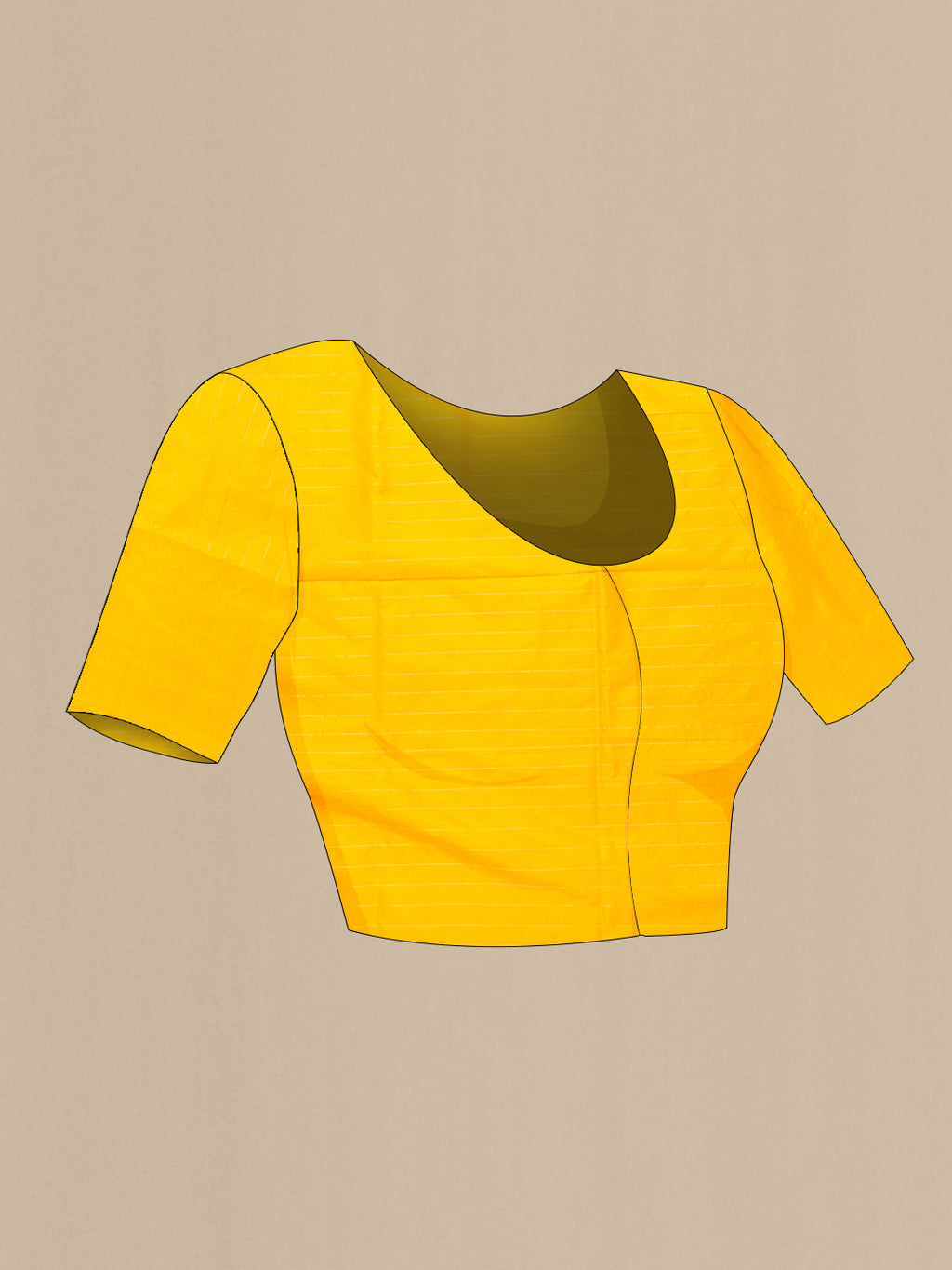 Close up image of the blouse of Yellow Dual Tone Banarasi Silk Saree with Zari And Thread Butta on the body and Zari Border. 