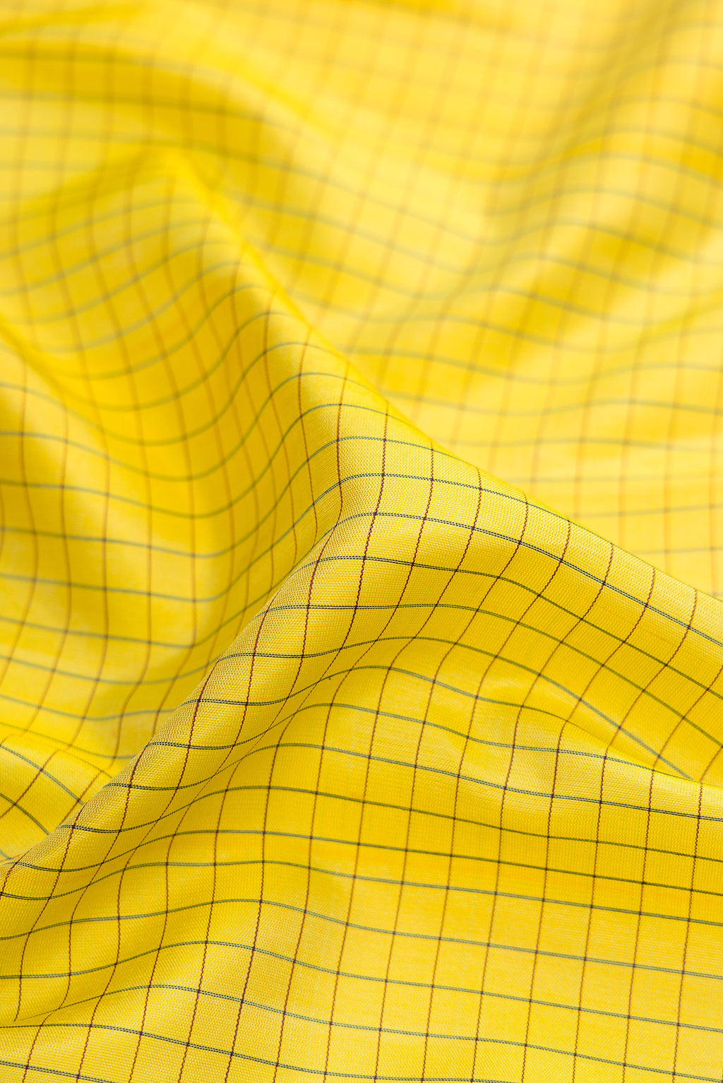 Close up of Light Green Gadwal Silk Saree with Checked design on the body and Zari Border.  displaying folds