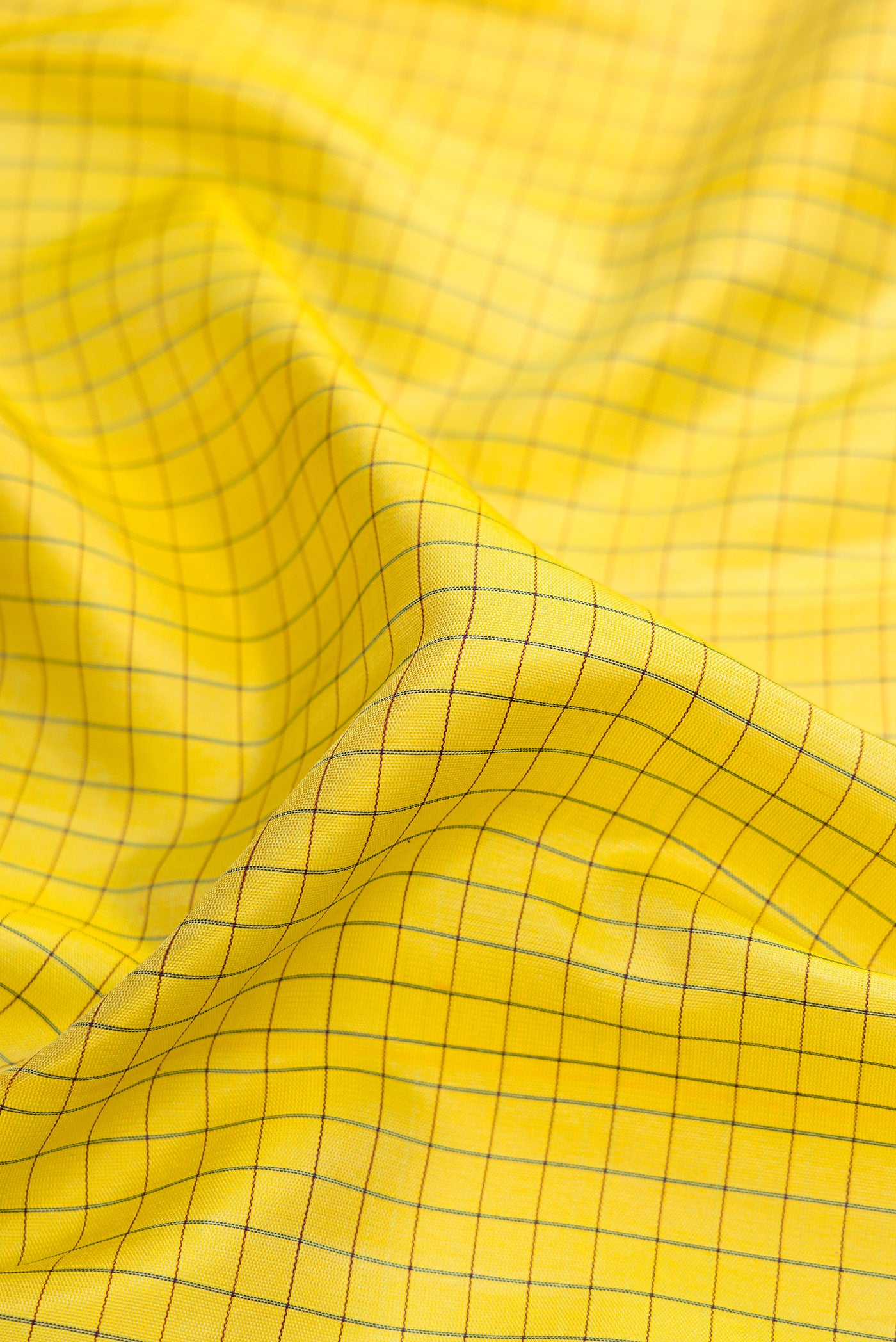 Close up of Light Green Gadwal Silk Saree with Checked design on the body and Zari Border.  displaying folds