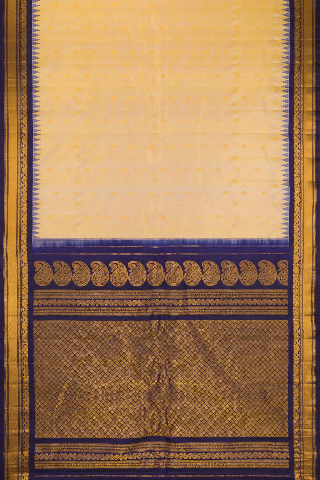 Flat view of Sandal Dual Tone Gadwal Silk Saree with Checked design on the body and Zari Border. 