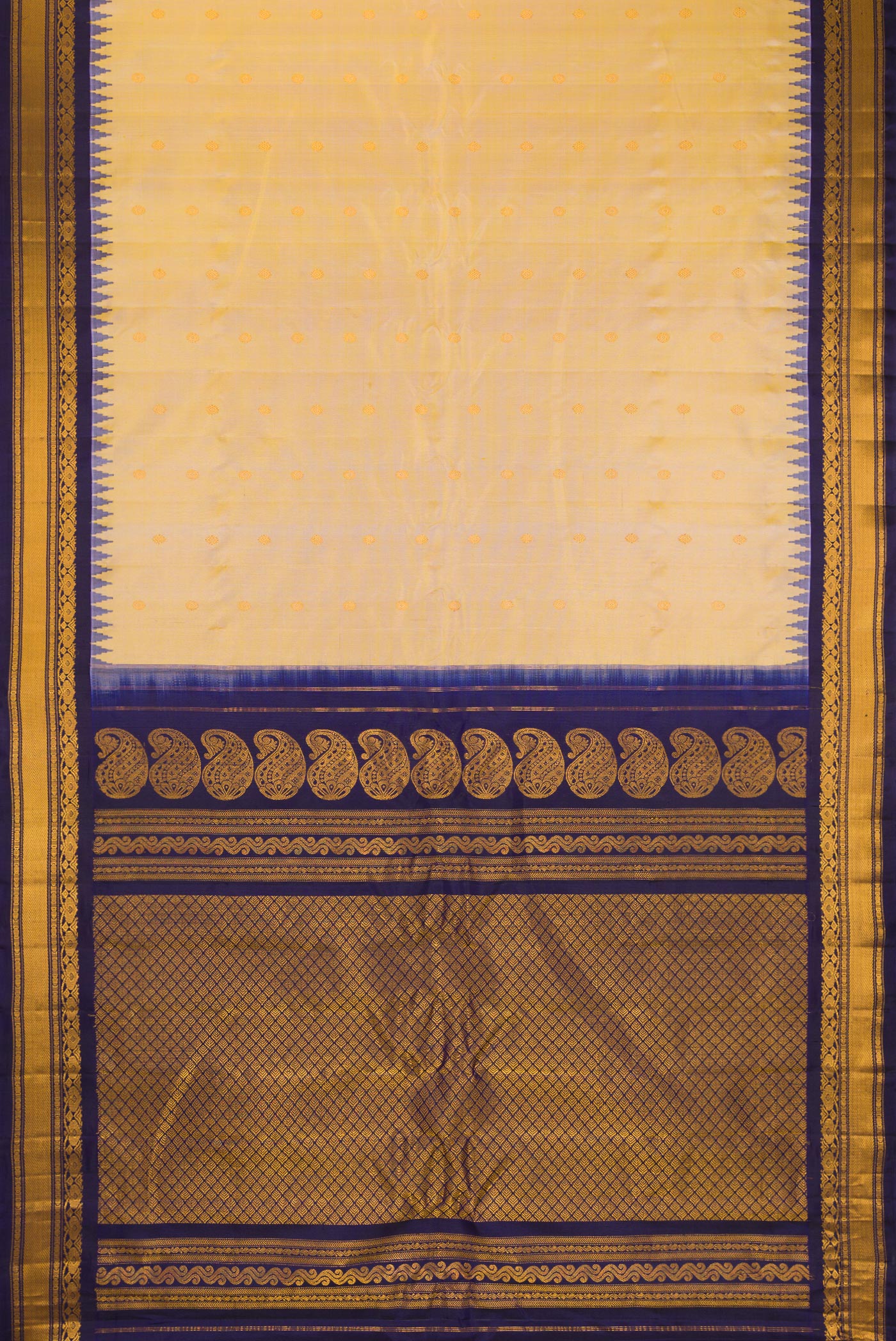 Flat view of Sandal Dual Tone Gadwal Silk Saree with Checked design on the body and Zari Border. 