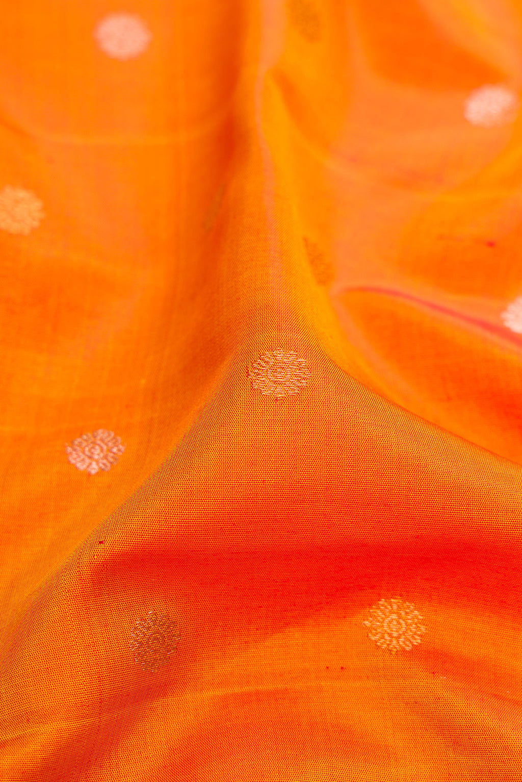 Close up of Mustard Dual Tone Gadwal Silk Saree with Zari Butta on the body and Fancy Border.  displaying folds
