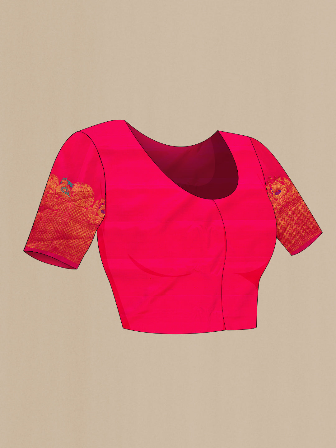 Close up image of the blouse of Mustard Gadwal Silk Saree with Zari Butta on the body and Fancy Border. 