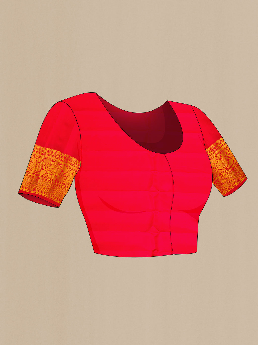 Close up image of the blouse of Beige Gadwal Silk Saree with Zari Butta on the body and Fancy Border. 