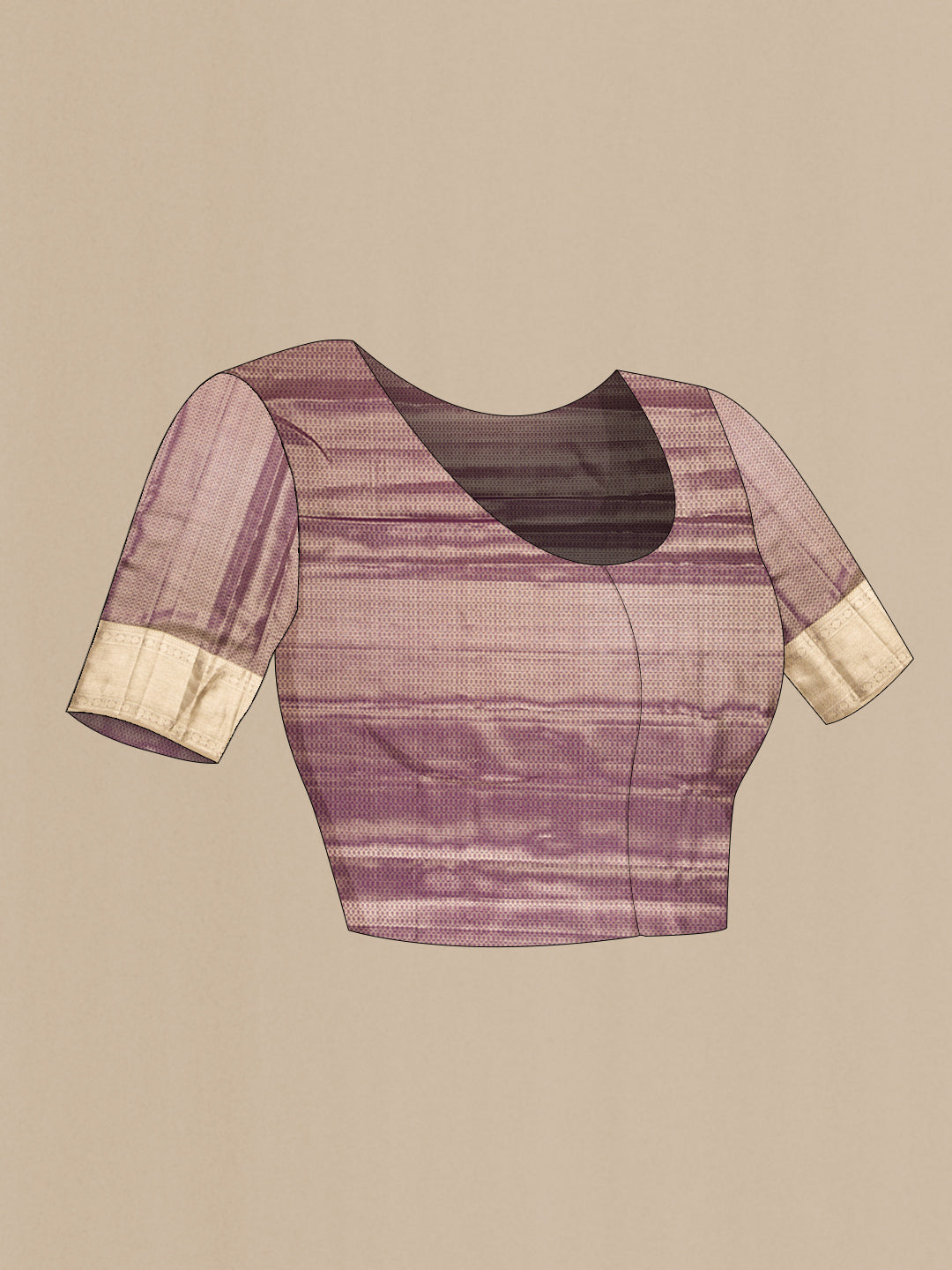 Close up image of the blouse of Purple Dual Tone Kanjivaram Tissue Silk Saree with Zari Brocade on the body and Zari Border. 