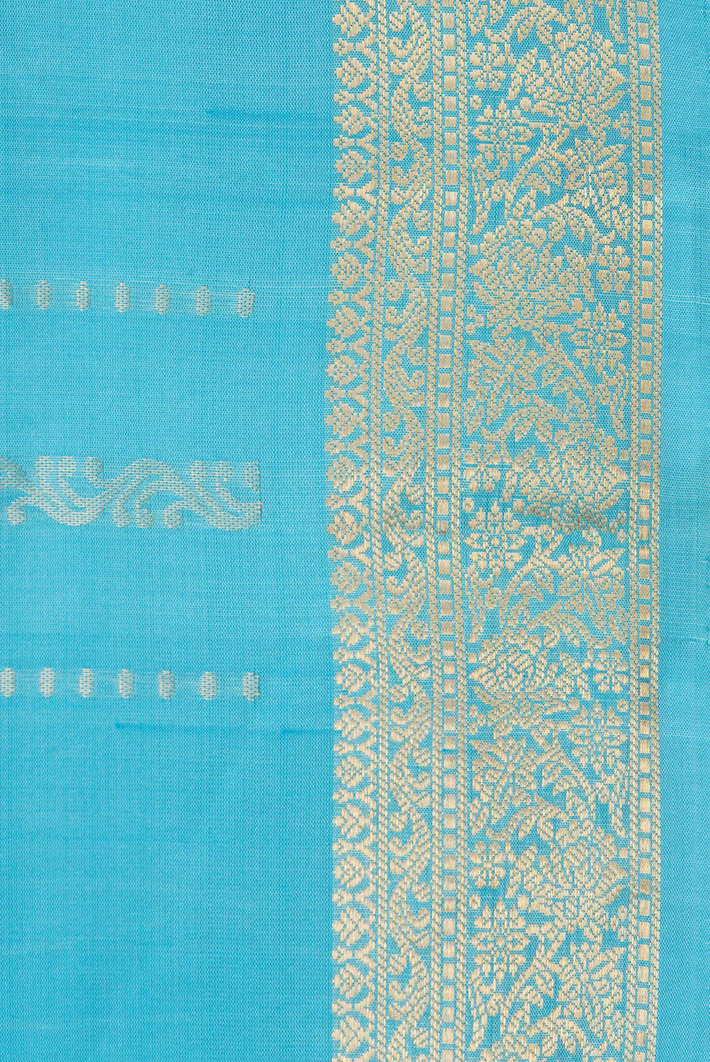 Border image of Pure Silk Sky Blue Dual Tone Soft Saree with Zari Butta on the body and Zari Border. 