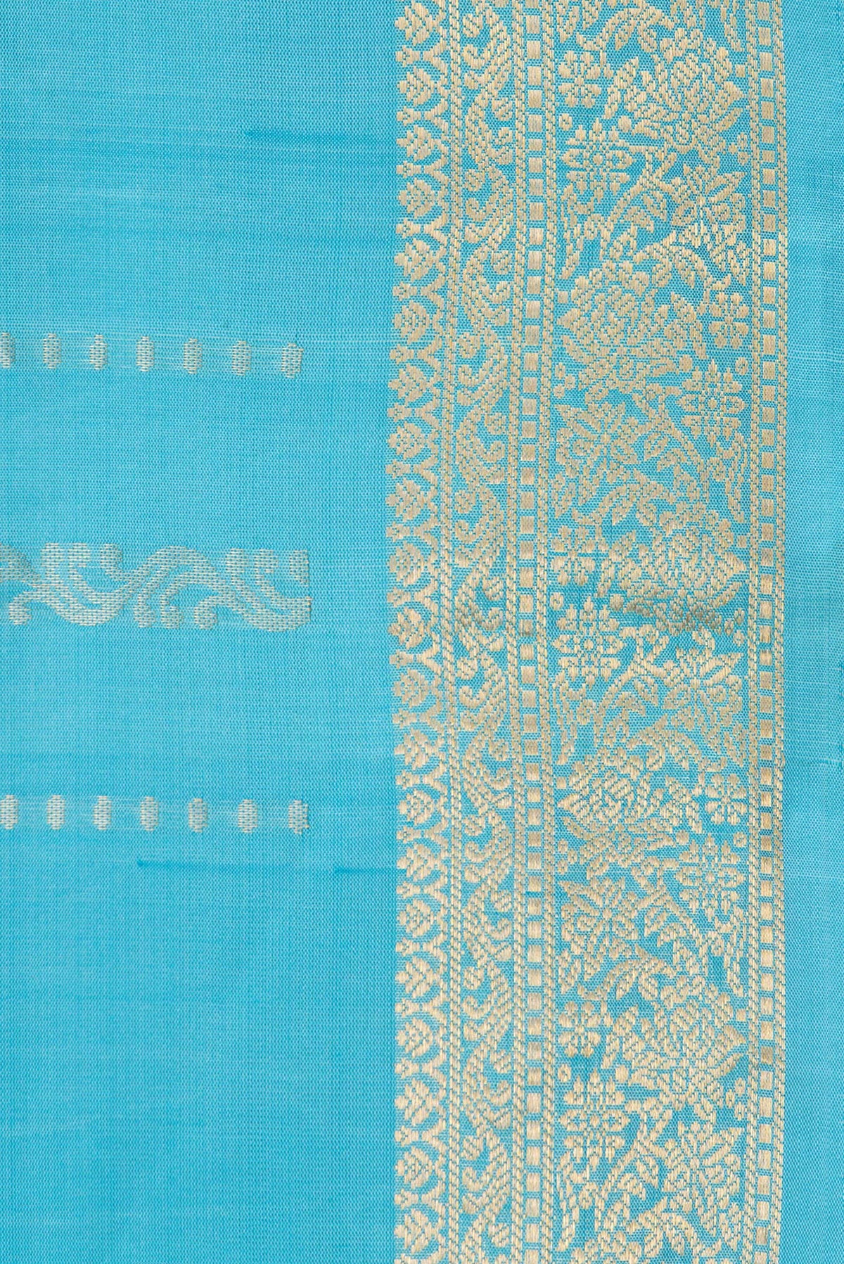 Border image of Pure Silk Sky Blue Dual Tone Soft Saree with Zari Butta on the body and Zari Border. 