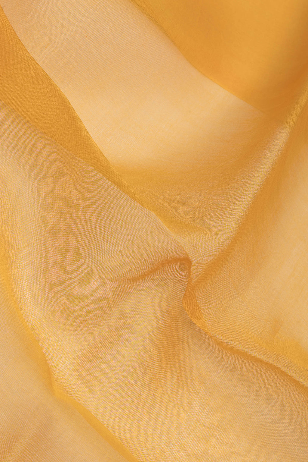 Close up of Pure Silk Mustard Dual Tone Tussar Saree with Plain Body and Fancy Border.  displaying folds