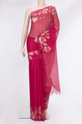 Dark Pink Organza Silk Saree with Plain Body and Fancy Border.  displayed on a mannequin