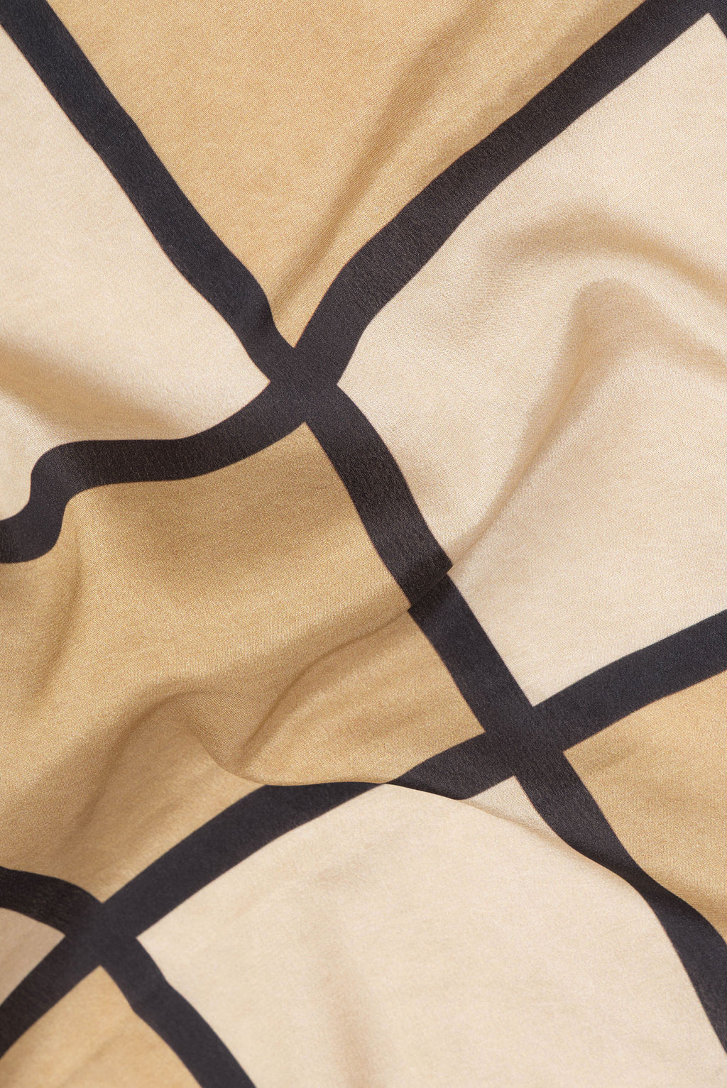 Close up of Beige Mysore Silk Saree with Printed design on the body and Fancy Border.  displaying folds