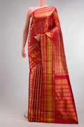 Pure Silk Red Kanchipuram Saree with Zari Brocade on the body and Fancy Border.  displayed on a mannequin