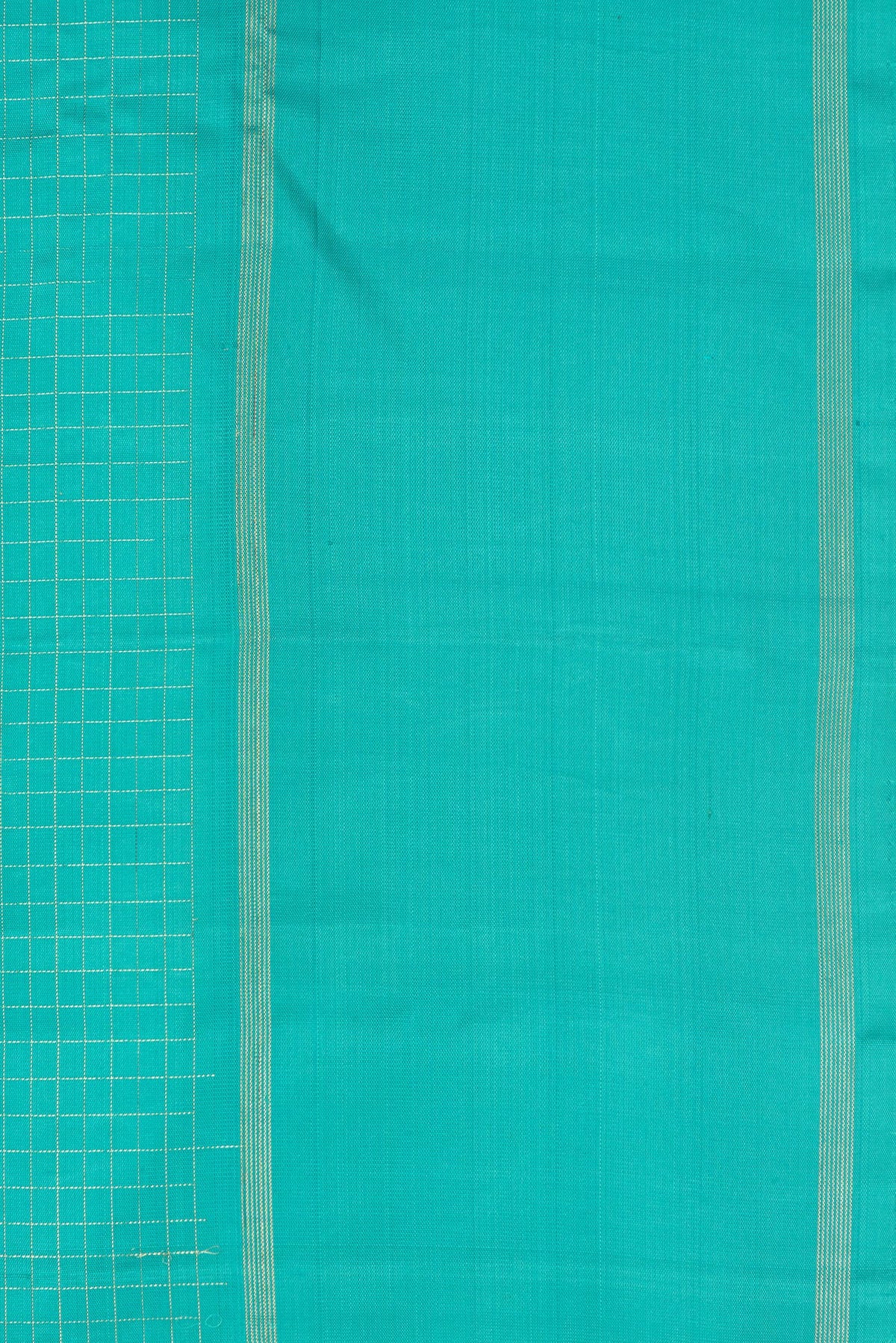 Border image of Pure Silk Sky Blue Dual Tone Kanchipuram Saree with Checked design on the body and Zari Border. 