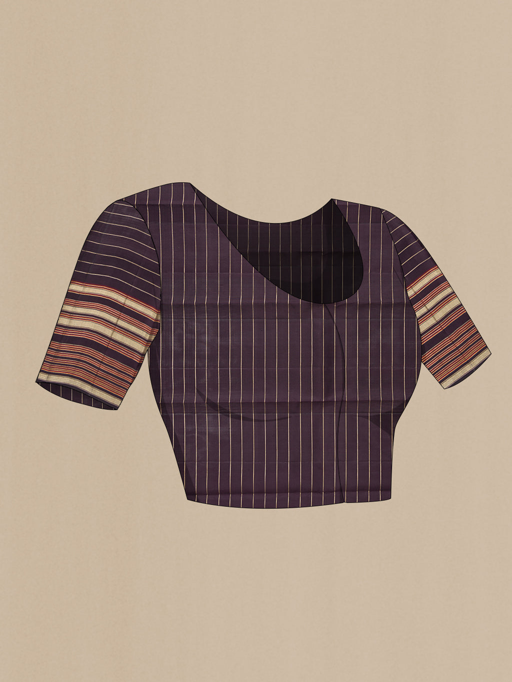Close up image of the blouse of Coffee Brown Kanjivaram Silk Saree with Checked design on the body and Zari Border. 