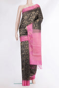 Pure Silk Black Dual Tone Soft Saree with Zari Brocade on the body and Fancy Border.  displayed on a mannequin