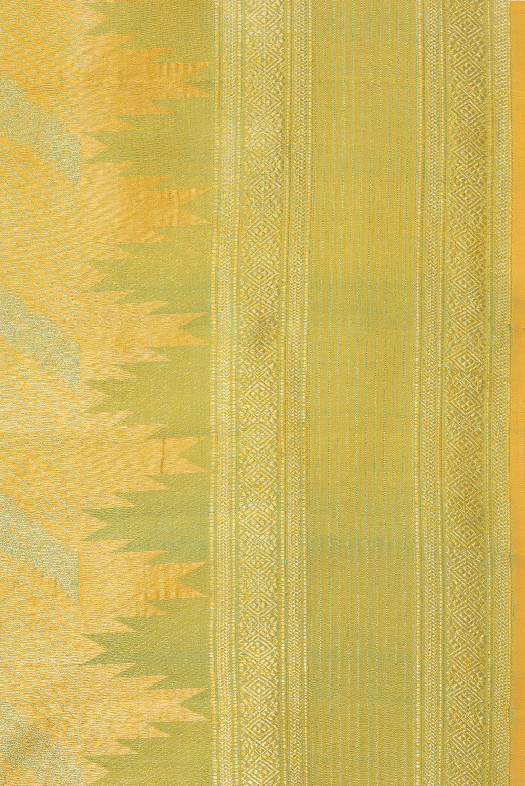 Border image of Pure Silk Mustard Dual Tone Kanjivaram Saree with Zari Brocade on the body and Temple Border. 