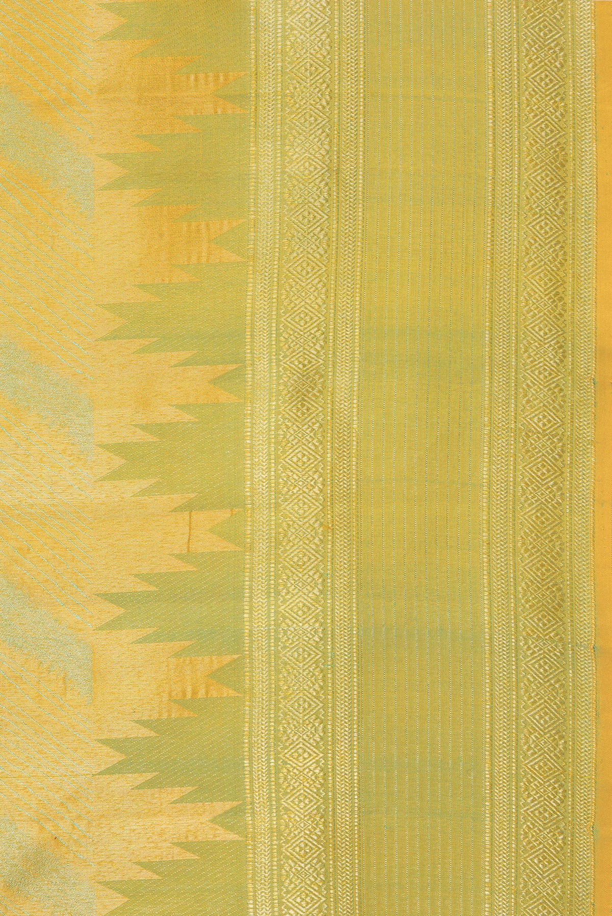 Border image of Pure Silk Mustard Dual Tone Kanjivaram Saree with Zari Brocade on the body and Temple Border. 