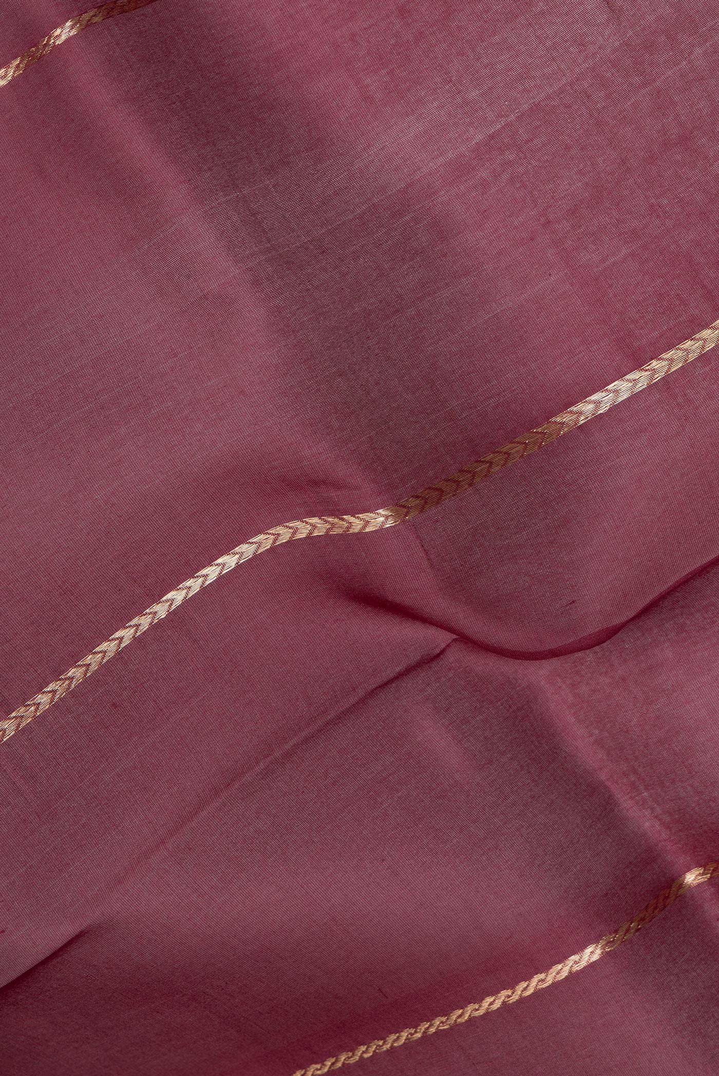 Close up of Coffee Brown Organza Silk Saree with Stripes on the body and Zari Border.  displaying folds