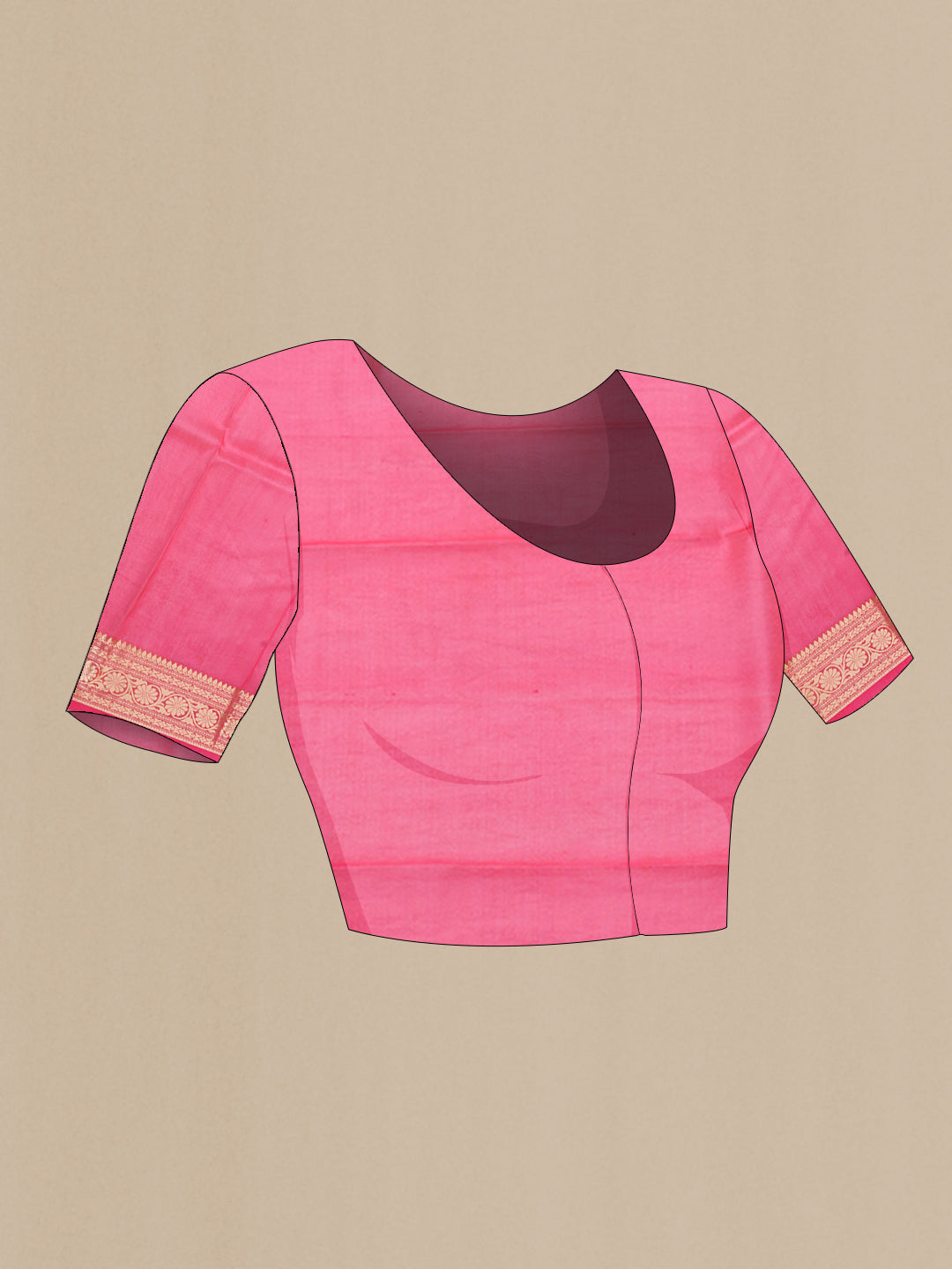 Close up image of the blouse of Pink Dual Tone Organza Silk Saree with Stripes on the body and Zari Border. 