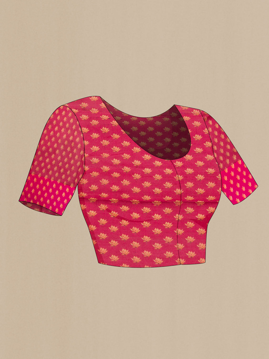 Close up image of the blouse of Dark Pink Tussar Silk Saree with Zari Brocade on the body and Fancy Border. 
