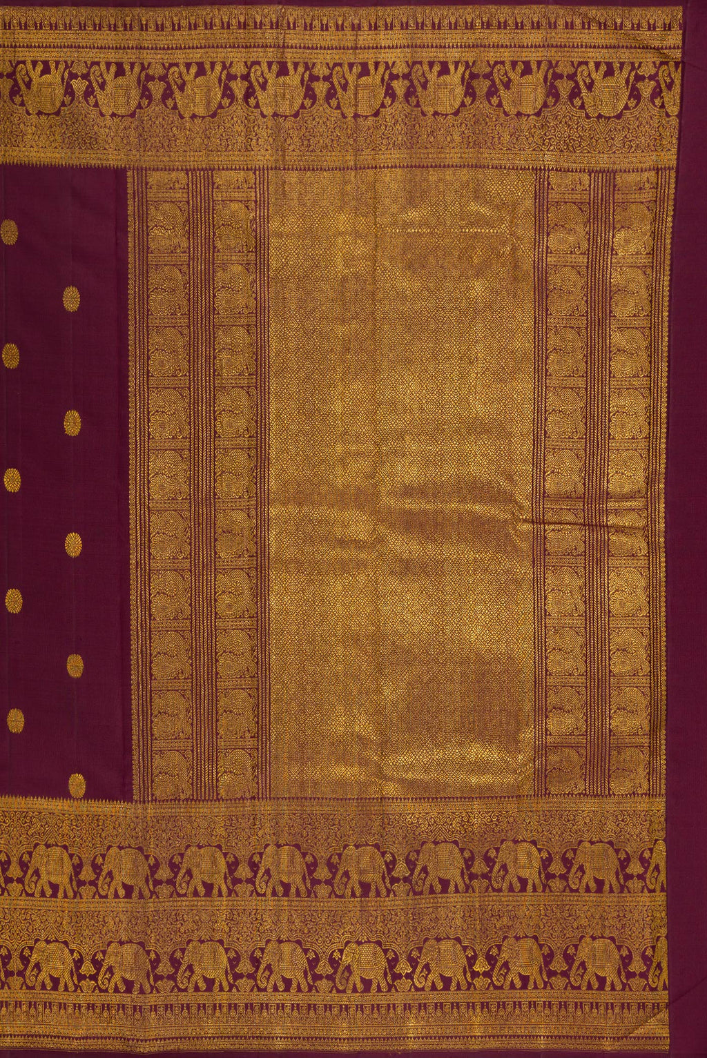 Close up image of the pallu of Coffee Brown Kanchipuram Silk Saree with Zari Butta on the body and Fancy Border. 