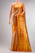 Orange Dual Tone Kanjivaram Tissue Saree with Zari Brocade on the body and Fancy Border.  displayed on a mannequin