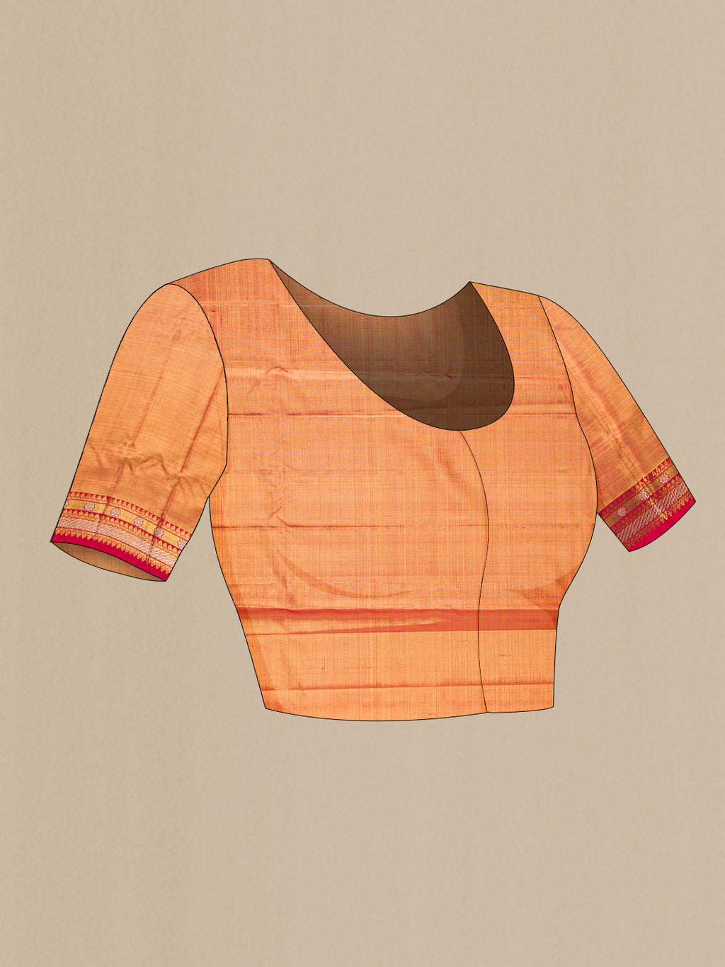 Close up image of the blouse of Gold Dual Tone Kanjivaram Tissue Saree with Zari Brocade on the body and Fancy Border. 
